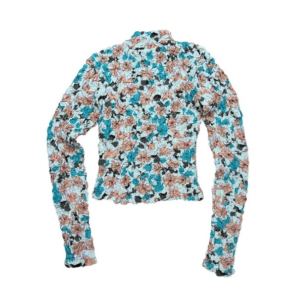Anthropologie Dolan Top Small Pebble Smocked Left Coast Floral Turtleneck XXS - Picture 2 of 9